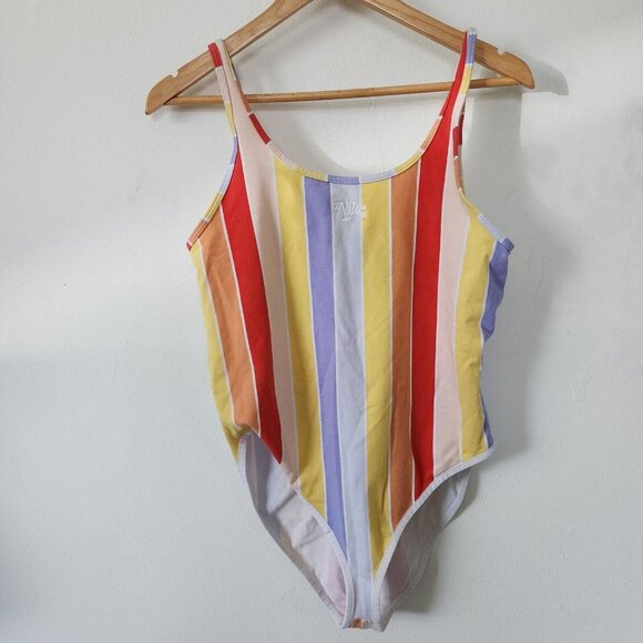 Nike Tops - Nike Striped Retro Bodysuit Womens Large Multicolor Rainbow